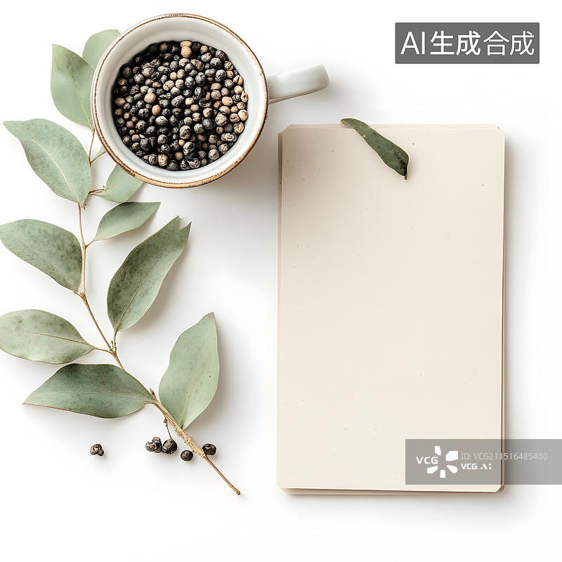 【AI数字艺术】简约风格的桉树枝和种子平面设计图片素材