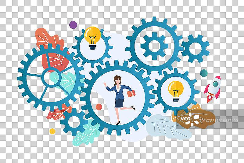 在齿轮中奔跑的商务女性图片素材