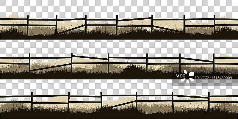 带草地和旧木栅栏的草地轮廓图片素材