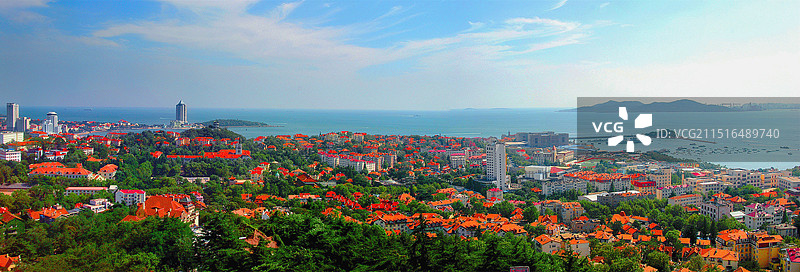 青岛老城的红瓦绿树图片素材