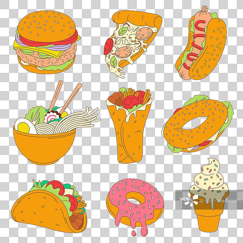 快餐卡通菜肴套餐图片素材