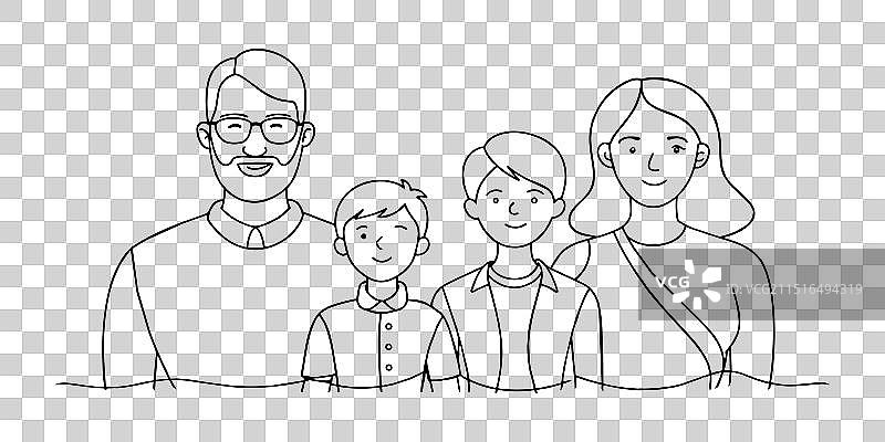 幸福家庭连续线条画专业图片素材