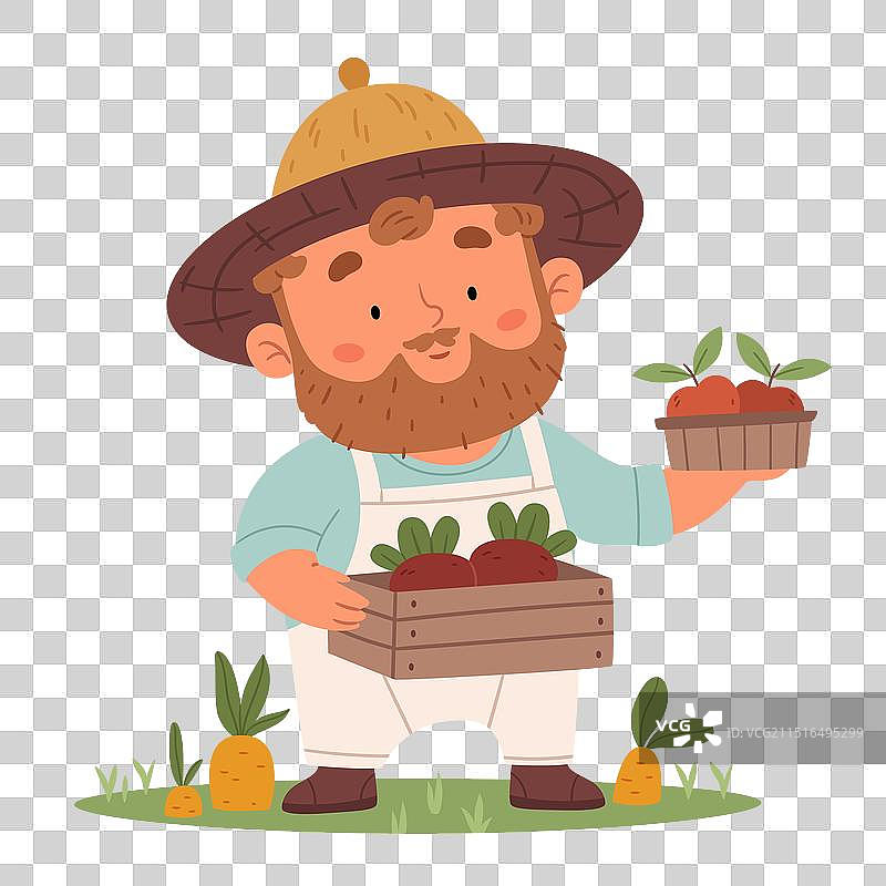卡通风格的可爱红胡子农夫图片素材