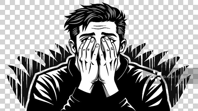 黑白照片：男人遮住脸图片素材