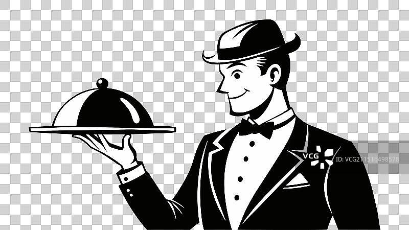 黑白服务员或上菜服务员图片素材