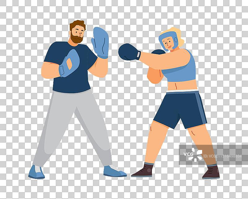 充满活力地训练女拳击手的男教练图片素材