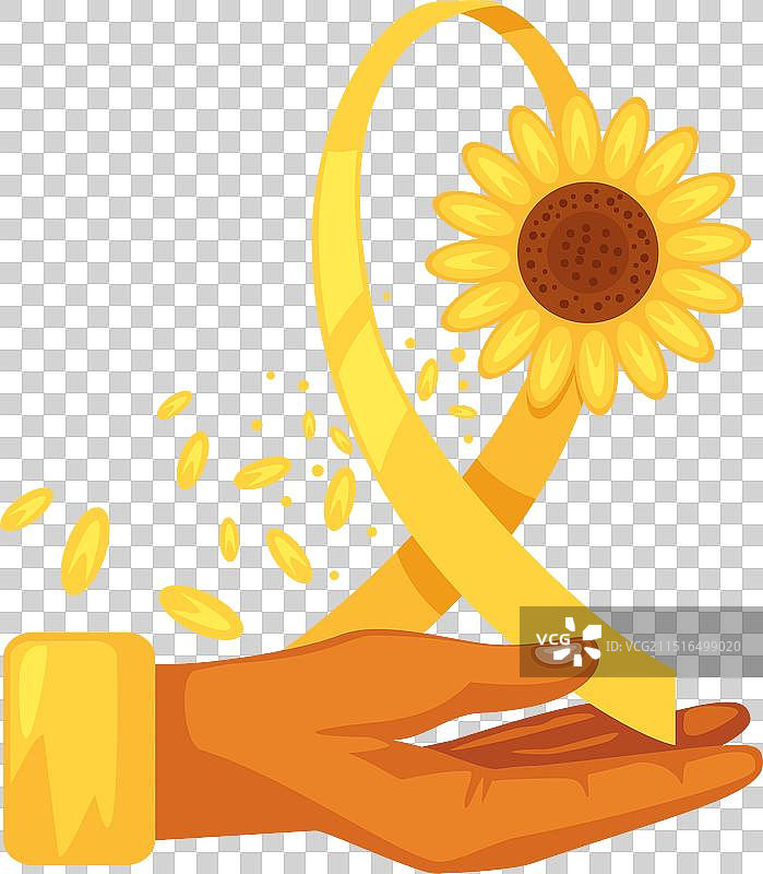 手持黄色丝带和花朵肉瘤图片素材