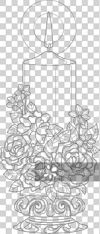 逼真季节混合花束与蜡烛图片素材