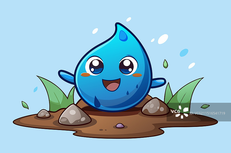 微笑卡通雨滴击打岩石字母H图片素材