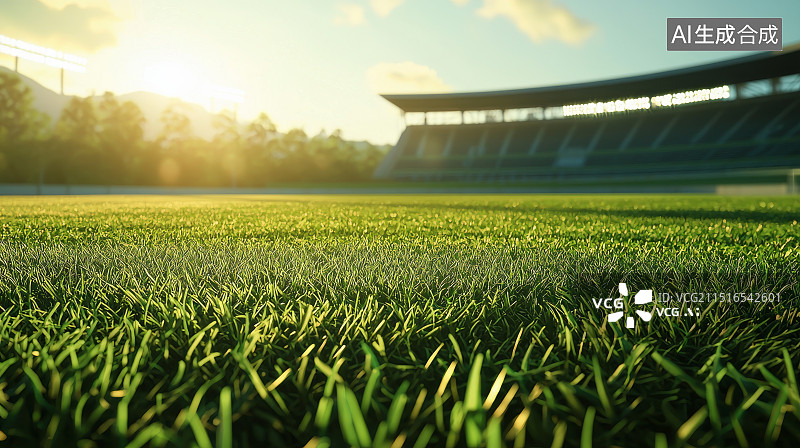 【AI数字艺术】绿茵足球场日落图片素材