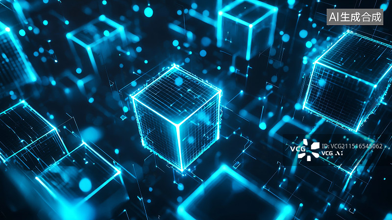 【AI数字艺术】区块链数据网络结构图片素材