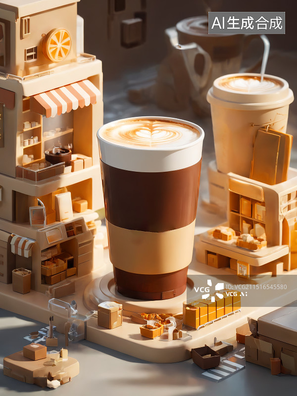 【AI数字艺术】微缩景观咖啡屋图片素材