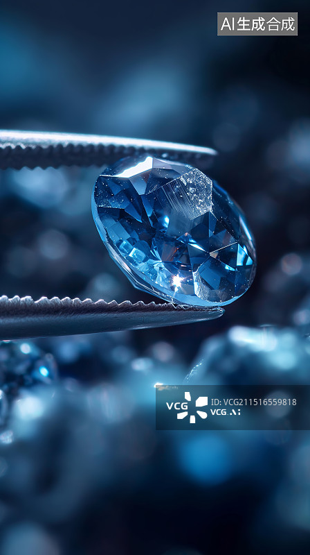 【AI数字艺术】镊子上的蓝色宝石特写镜头图片素材