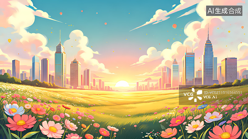 【AI数字艺术】花园城市插画图片素材