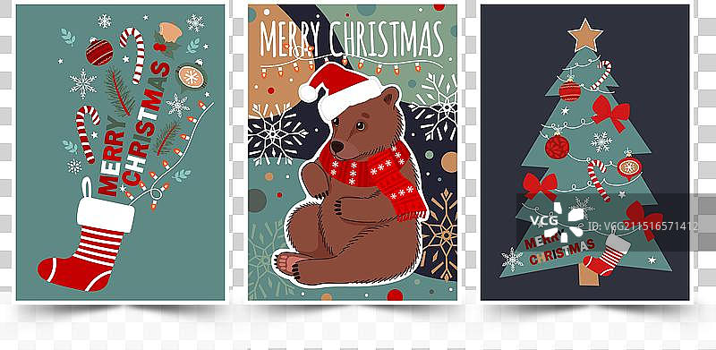 带可爱熊的圣诞节海报套装图片素材
