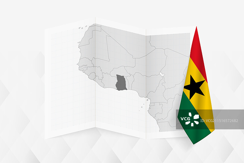 加纳灰度地图，带有悬挂的加纳物品图片素材