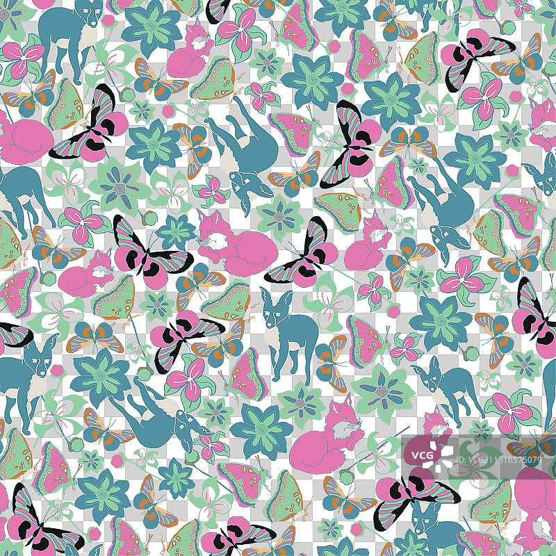 带蝴蝶和鲜花的狐狸图片素材