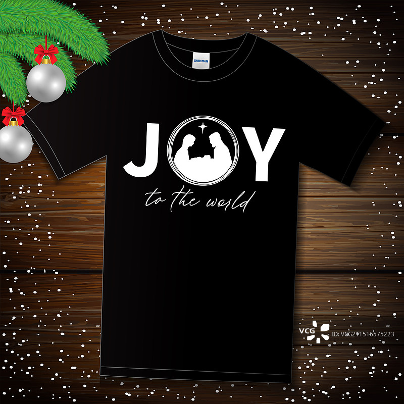 印在木板上的“Joy to the World”T恤图片素材