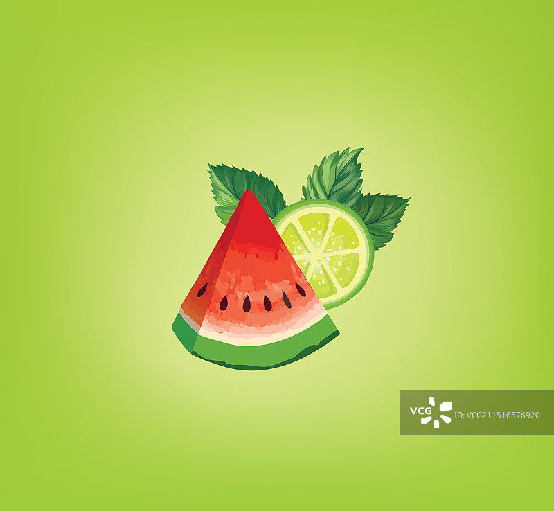 薄荷叶、新鲜西瓜和新鲜水果图片素材