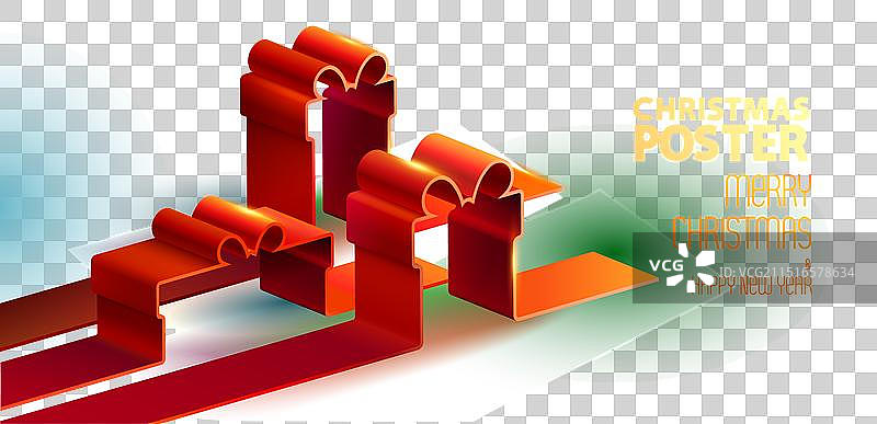 绿色背景上的红色圣诞礼盒图片素材