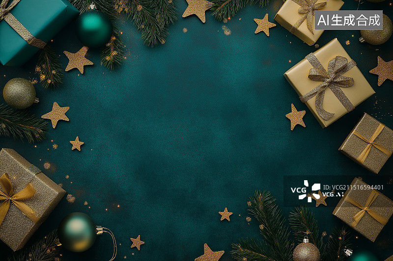 【AI数字艺术】高视角桌面圣诞节装饰礼物礼盒图片素材