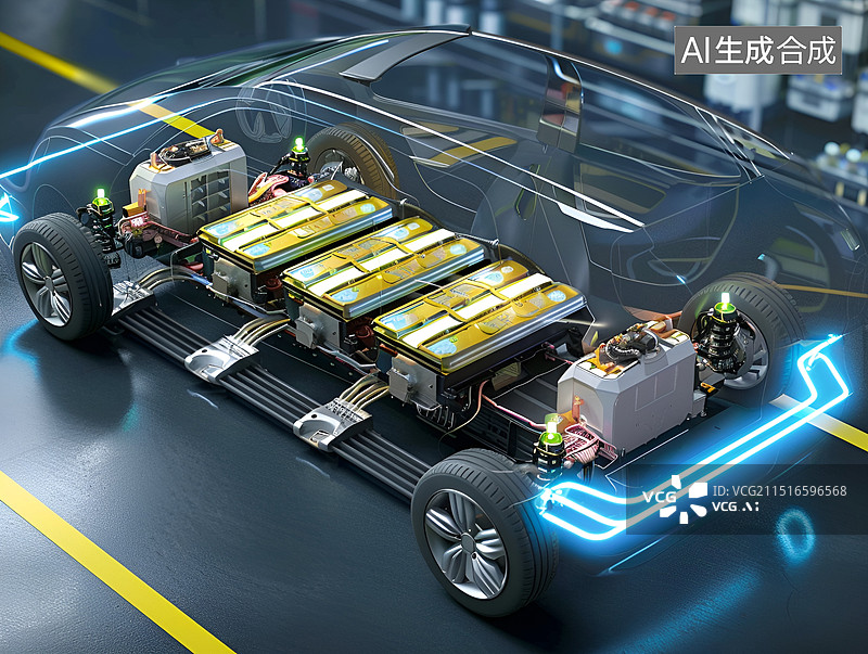 【AI数字艺术】透明新能源电动汽车底盘电池图片素材