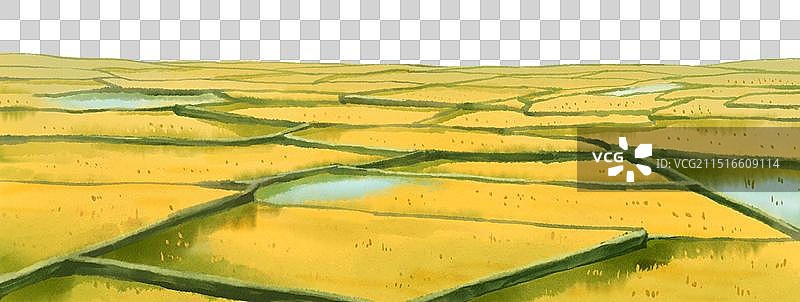 初秋秋天乡村农民丰收丰收的水稻稻田农村村庄—国画古风水墨国风元素图片素材