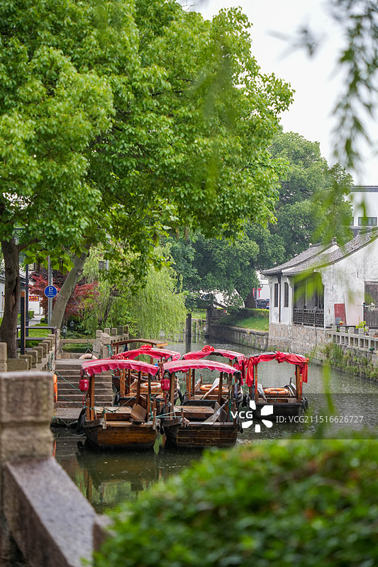 上海 金山区 枫泾古镇 小河 房屋 水乡 江南 摇撸船图片素材