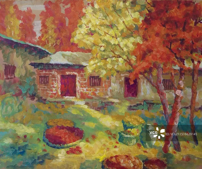 水粉画《秋色滿园》图片素材