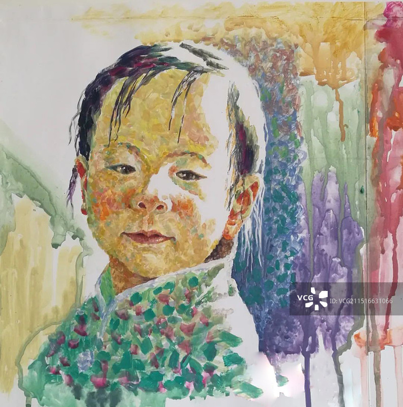 水粉画《彤彤》图片素材