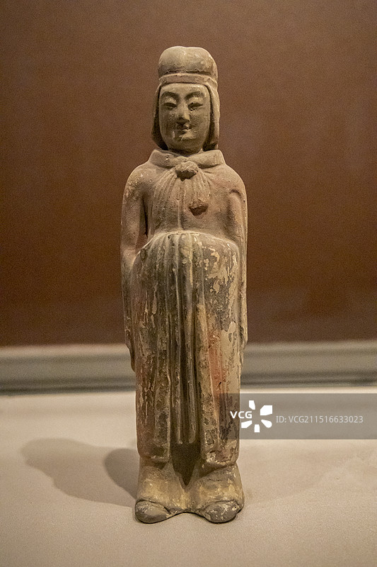 北京大运河博物馆“京津冀协同发展专题展”：小风帽俑（东魏，河北省邯郸市磁县茹茹公主墓出土）图片素材