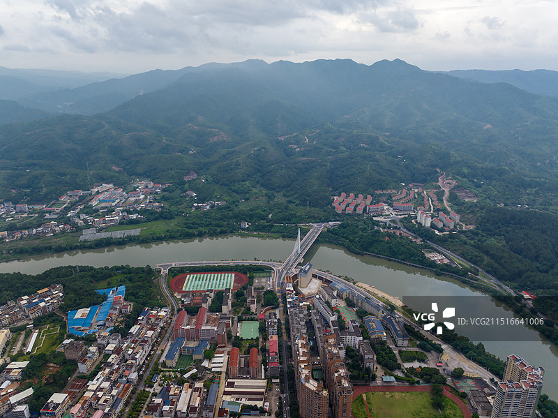 航拍福建龙岩上杭县城风光图片素材