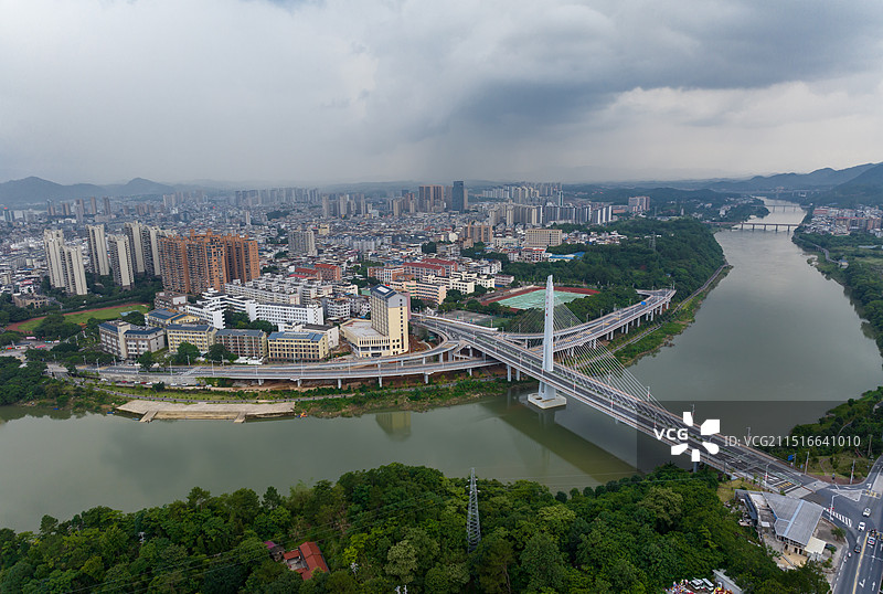 航拍福建龙岩上杭县城风光图片素材