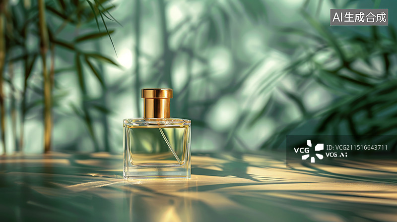 【AI数字艺术】森林背景玻璃瓶子产品展台图片素材