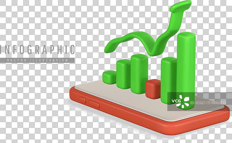 3D手机上的上升箭头和图表图片素材