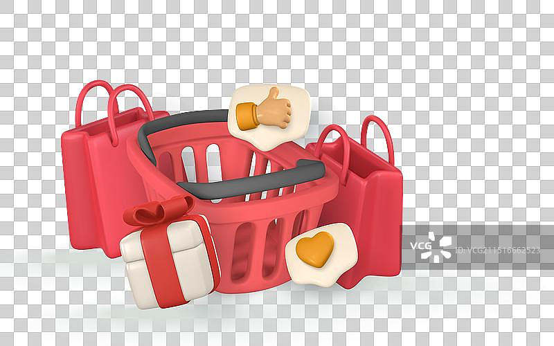 卡通风格的3D购物袋促销banner图片素材