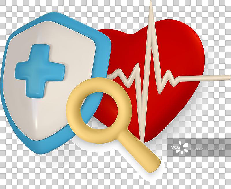 2.5D医疗防护盾心电图图片素材