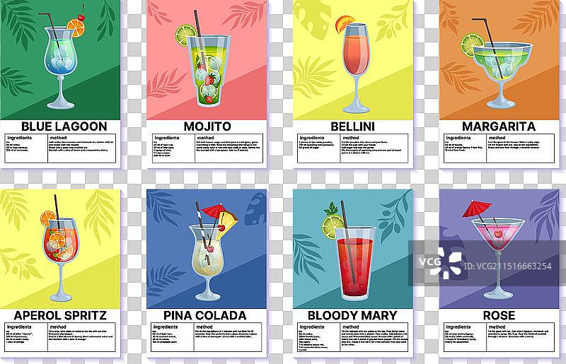 鸡尾酒海报：酒精饮料与配方图片素材