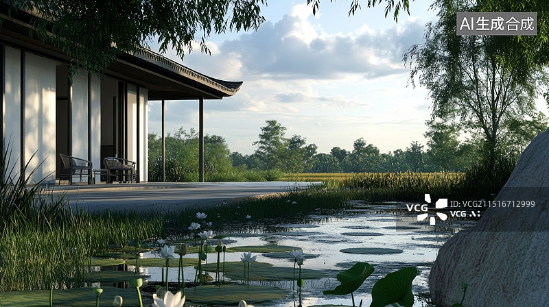 【AI数字艺术】现代风格私家园林景观设计图片素材