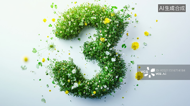 【AI数字艺术】数字题材，数字3，绿色花环组成的数字3图片素材