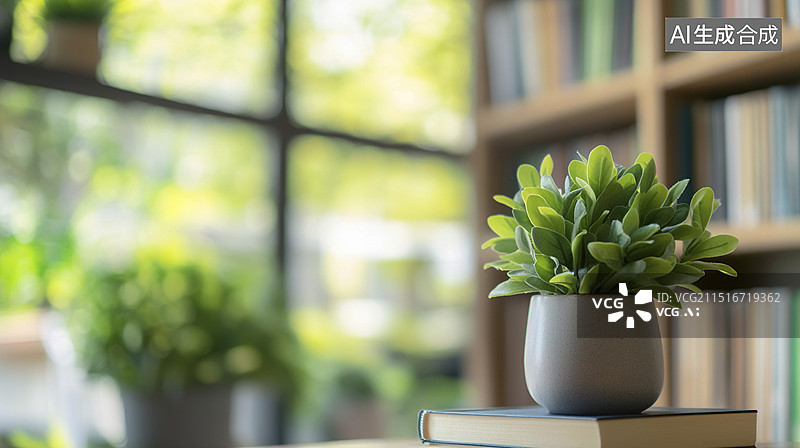 【AI数字艺术】图书馆书本绿植阅读图片素材