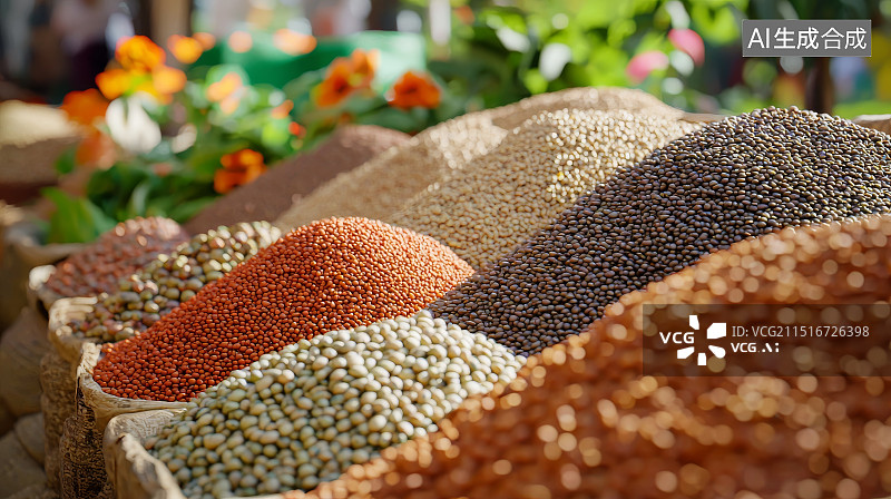 【AI数字艺术】市场上五彩斑斓的豆类展示图片素材