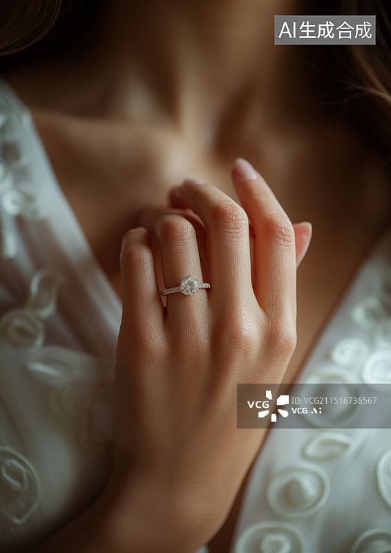 【AI数字艺术】漂亮的女人手指上佩戴钻戒图片素材