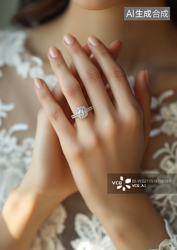 【AI数字艺术】漂亮的女人手指上佩戴钻戒图片素材