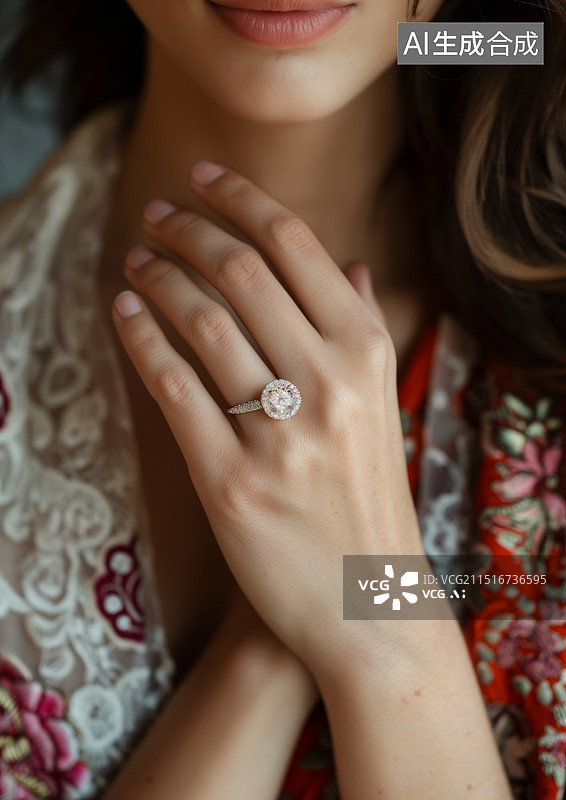 【AI数字艺术】漂亮的女人手指上佩戴钻戒图片素材