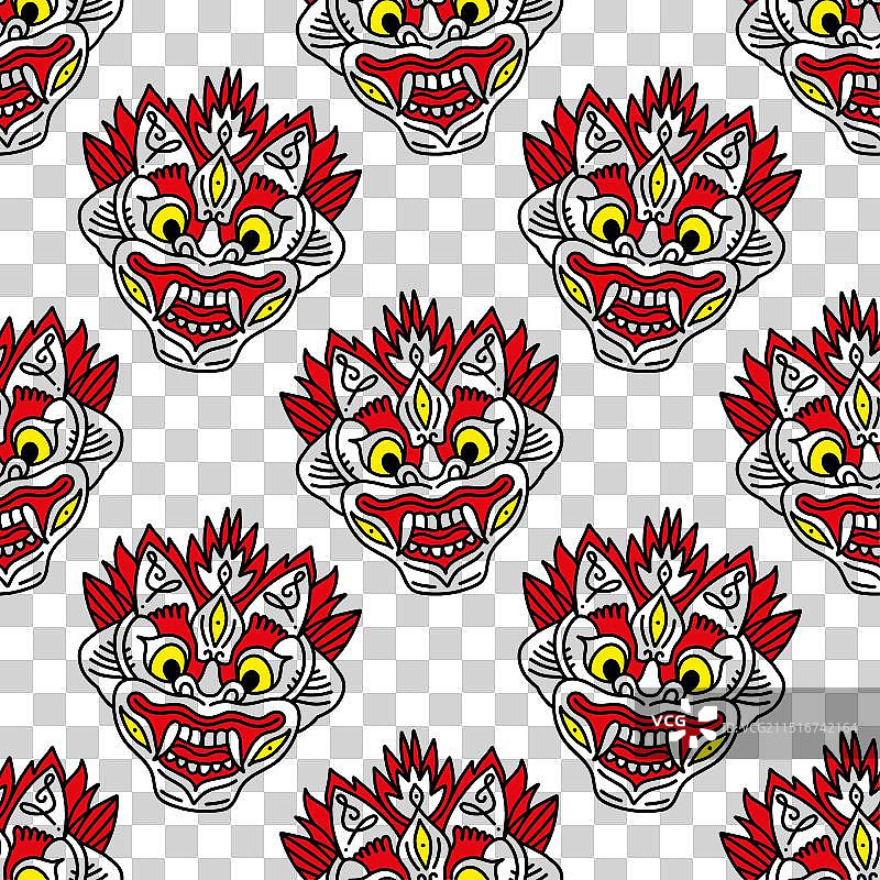 巴厘岛巴龙面具无缝背景图片素材