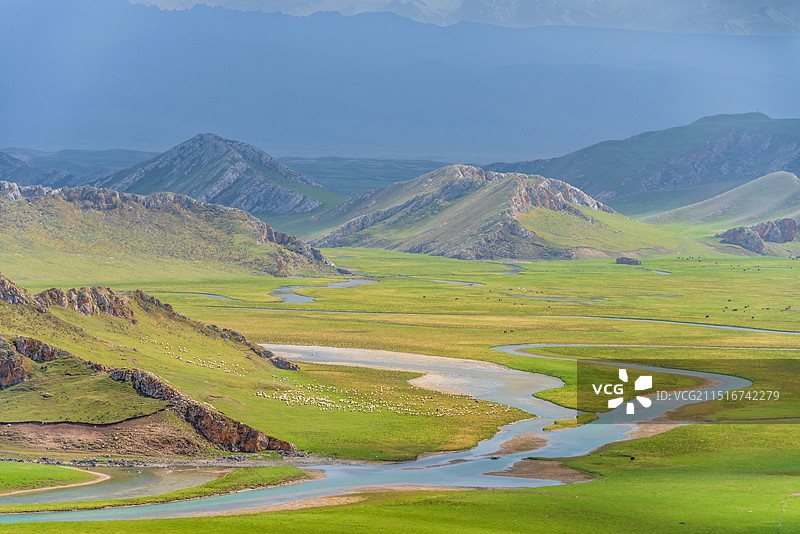 中国新疆巴音郭楞巴音布鲁克九曲十八弯图片素材