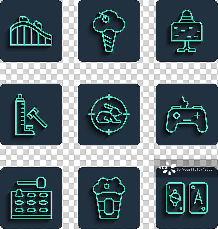 街机游戏机爆米花塔罗牌线条组合图片素材