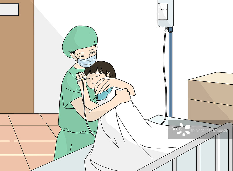 医疗病房手术室里的医生护士医师节-线条治愈系人物插画图片素材