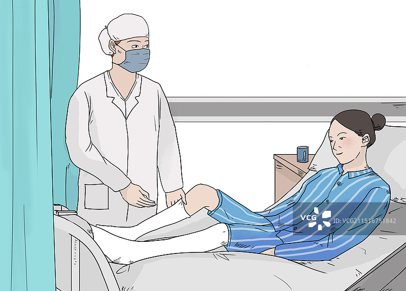 医疗病房手术室里的医生护士医师节救助病人-线条治愈系人物插画图片素材